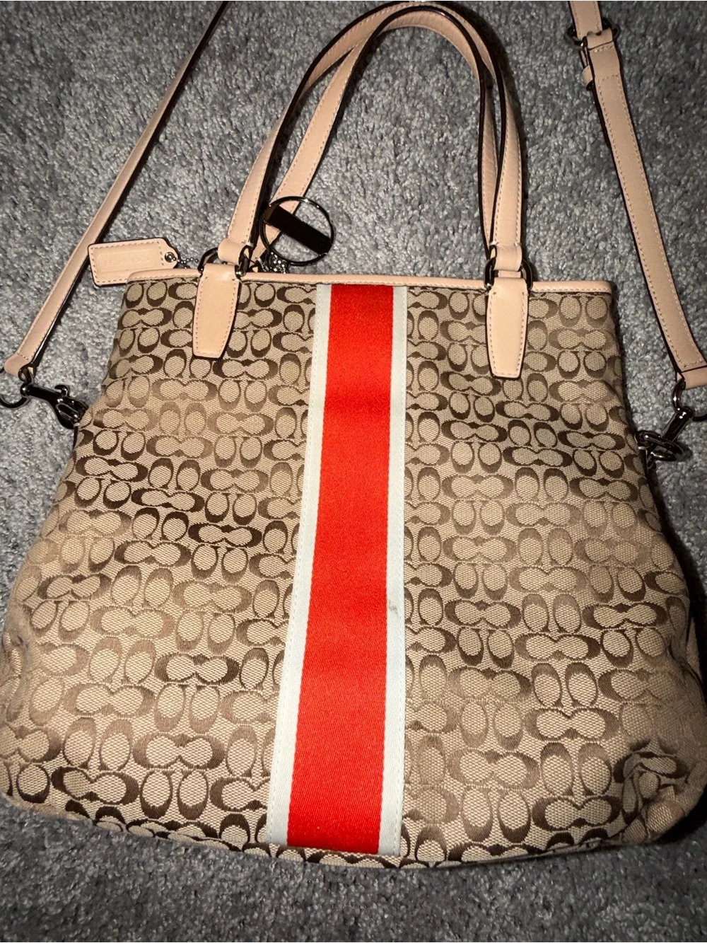 COACH Authentic Signature Stripe Foldover Crossbody Tote Bag F27024